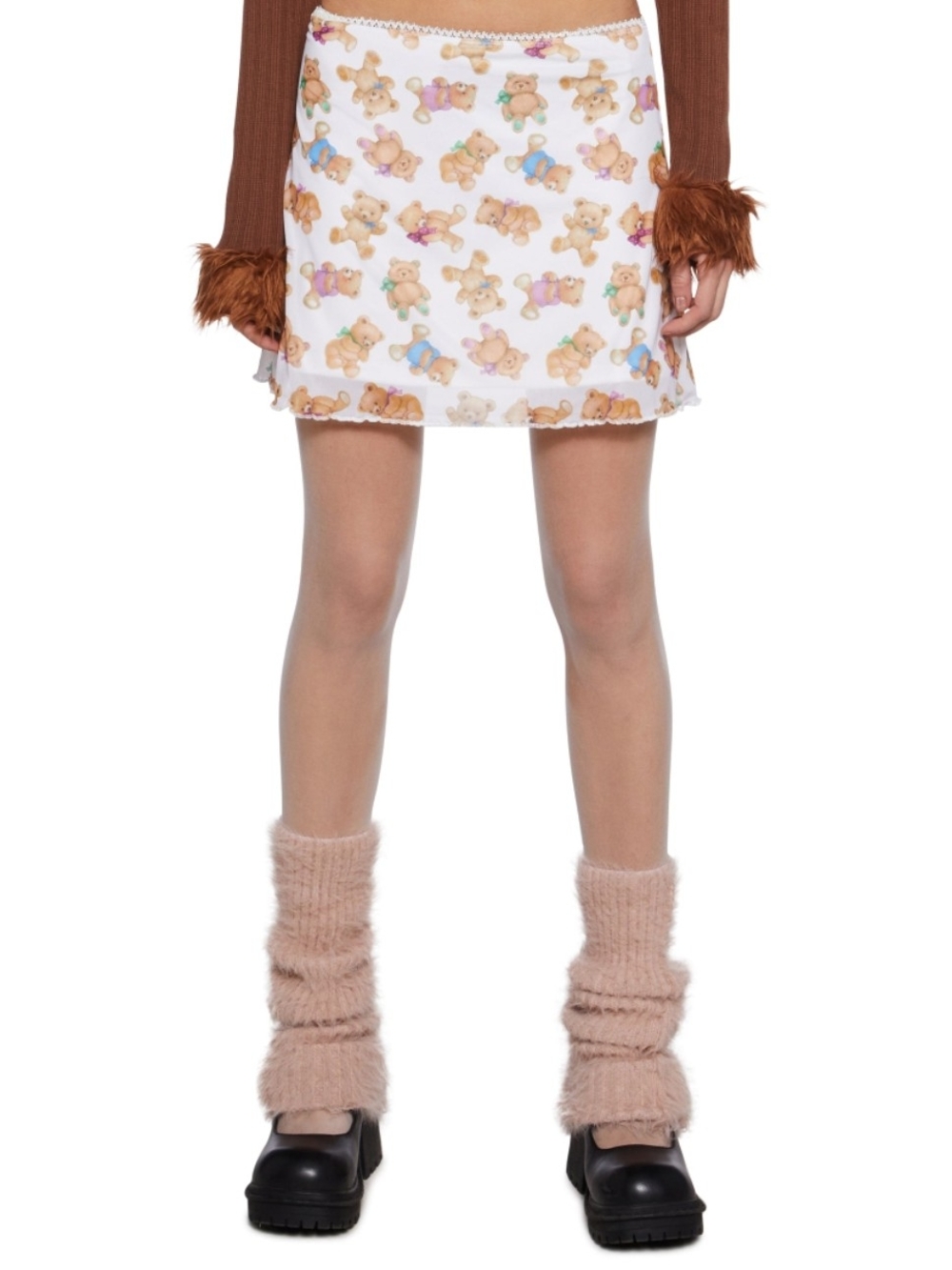 Sugar Thrillz White Mini Skirt with Pastel Teddy Print
